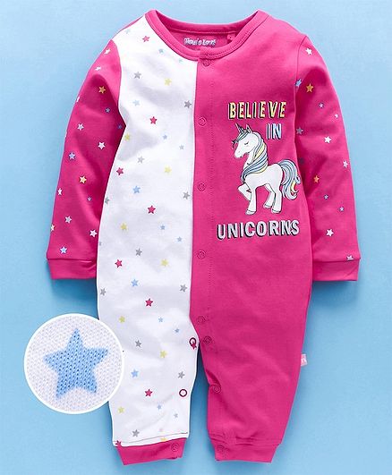 Mom's Love Full Sleeves Romper Unicorn Print - Pink White