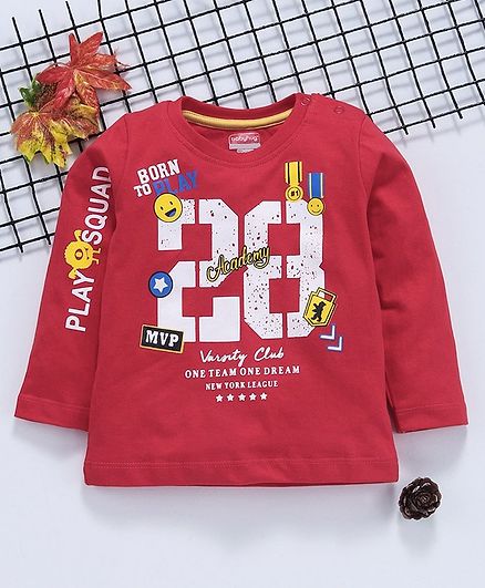 Babyhug Full Sleeves Tee 28 Print - Red
