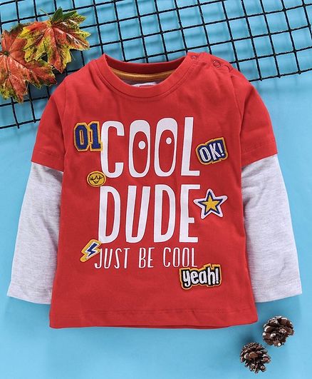 Babyhug Doctor Sleeves Tee Cool Dude Print - Red