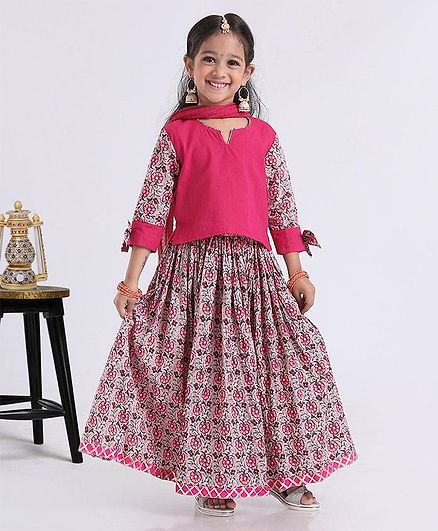 Exclusive From Jaipur Three Fourth Sleeves Choli And Lehenga With Dupatta - Pink