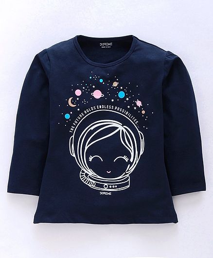 Doreme Full Sleeves Tee Girls Rock Print - Navy
