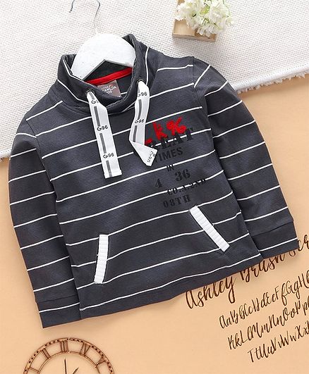 Little Kangaroos Full Sleeves Striped Tee Great Print - Dark Grey