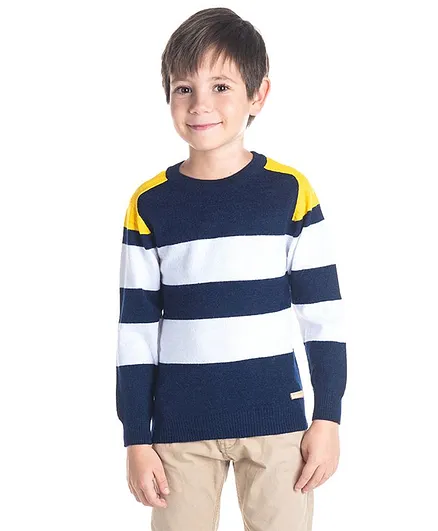 Cherry Crumble by Nitt Hyman Striped Full Sleeves Sweater - Navy Blue & White