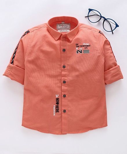 Dapper Dudes Solid Twill Roll Up Full Sleeves Shirt - Peach