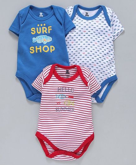 I Bears Half Sleeves Onesies Fish Print Pack of 3 - Blue White Red
