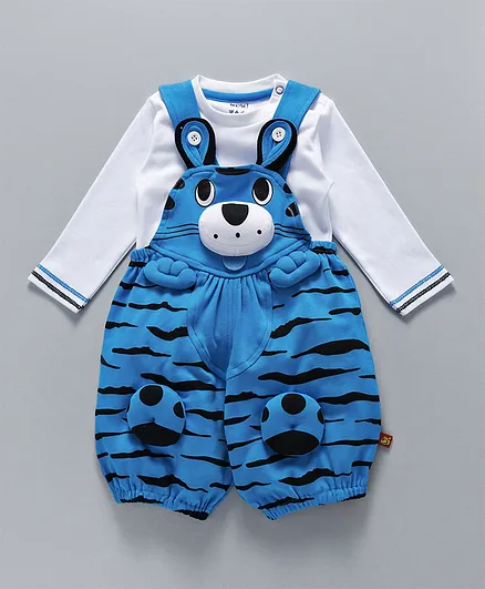 WOW Clothes 3D Tiger Design Dungaree & T-Shirt - Light Blue