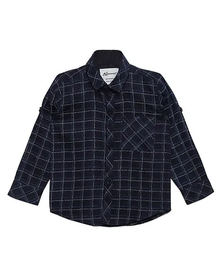 AJ Dezines Checkered Full Sleeves Shirt - Blue