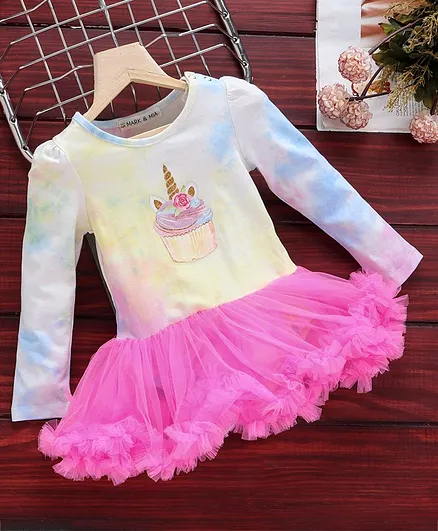 Mark & Mia Full Sleeves Frock Style Onesie Cupcake Print - Pink