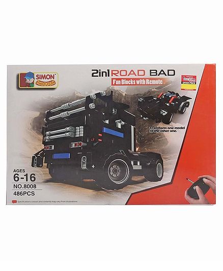 Imagician Playthings 2 In 1 Road Bad Fun Blocks With Rechargable Remote Control Car Black - 486 Pieces