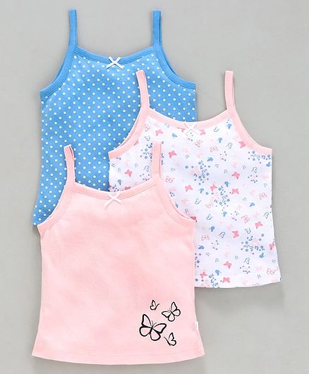 Babyoye Sleeveless Slips Butterfly Print Pack of 3 - Pink White Blue