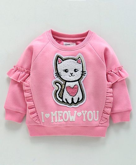 Babyoye Full Sleeves Sweatshirt Kitty Patch - Pink
