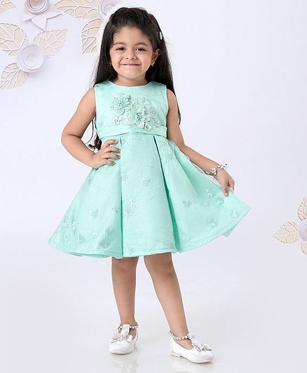 Mark & Mia Sleeveless Party Wear Frock Floral Embroidered & Motif - Sea Green