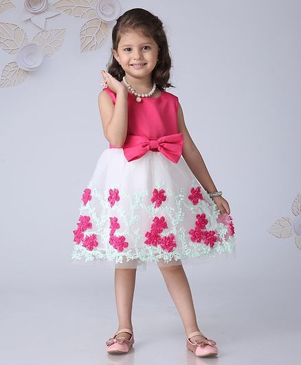 Mark & Mia Sleeveless Party Wear Frock With Floral Detailing - Pink