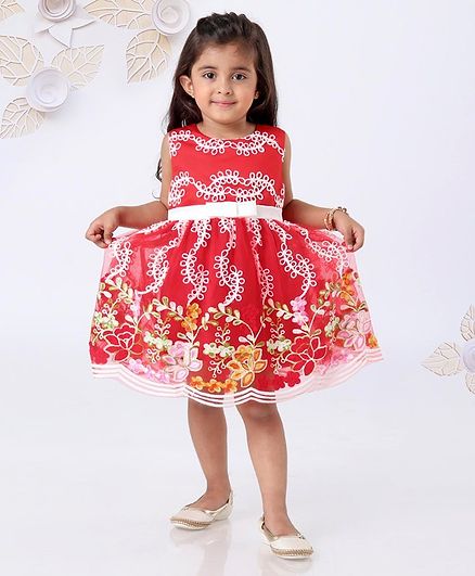 Mark & Mia Sleeveless Frock Flower Embroidered - Red