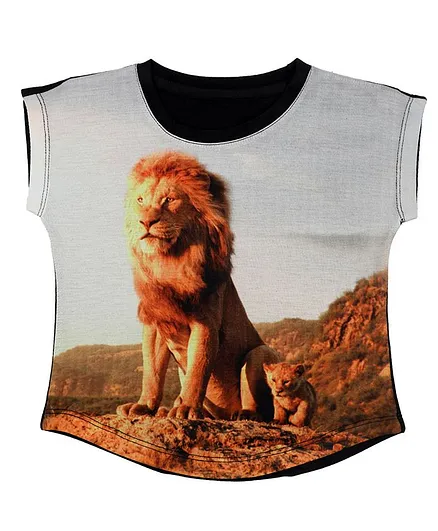 Disney By Crossroads Lion Print Short Sleeves T-Shirt - White & Brown
