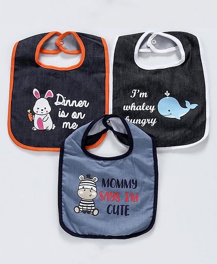 Denim Bibs Animal Print Pack of 3 - Black