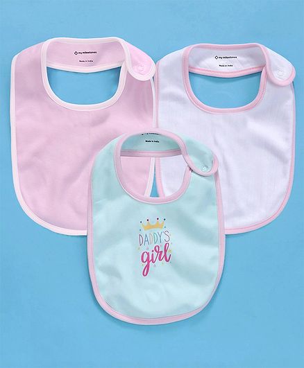 My Milestones Snap Button Bibs Pack of 3 - Baby Pink Aqua White