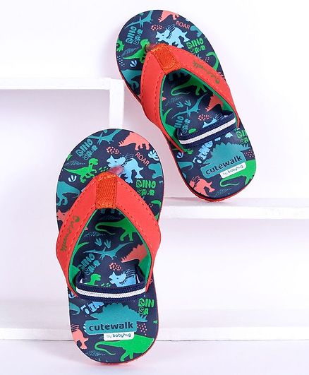 Cute Walk by Babyhug Flip Flops With Backstrap Dino Print - Navy Blue