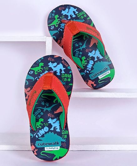 Cute Walk by Babyhug Flip Flops Dino Print - Navy Blue
