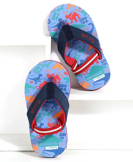 Cute Walk by Babyhug Flip Flops With Back Strap Dino Print - Blue