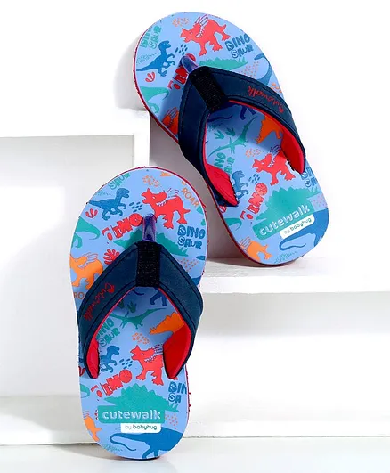 Cute Walk by Babyhug Flip Flops Dino Print - Blue