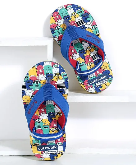 Cute Walk by Babyhug Flip Flops With Back Strap Cartoon Print - Blue
