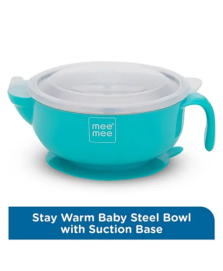 Mee Mee Stay Warm Steel Bowl With Suction Base - Blue