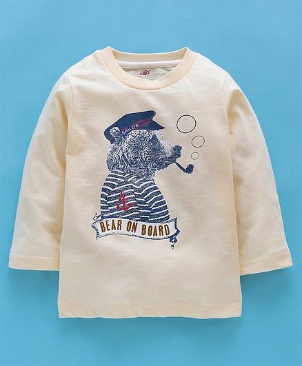 Zero Full Sleeves T-Shirt Bear Print - White