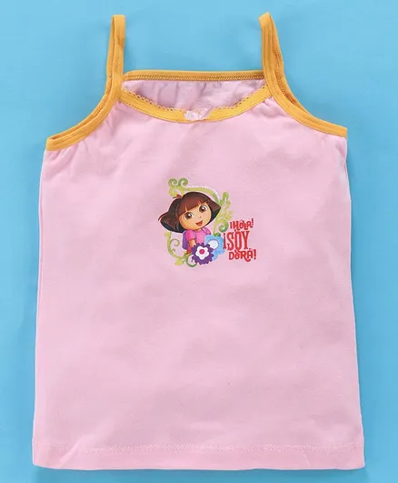 Red Rose Solid Colour Singlet Slip Dora Print - Pink