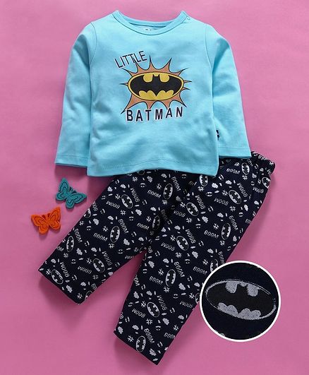 Mom's Love Full Sleeves Tee & Lounge Pants Set Batman Print - Blue