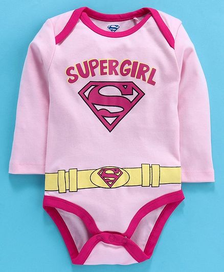 Moms Love Full Sleeves Onesie Supergirl Print - Light Pink