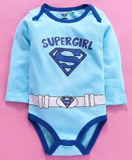 Moms Love Full Sleeves Onesie Supergirl Print - Aqua Blue