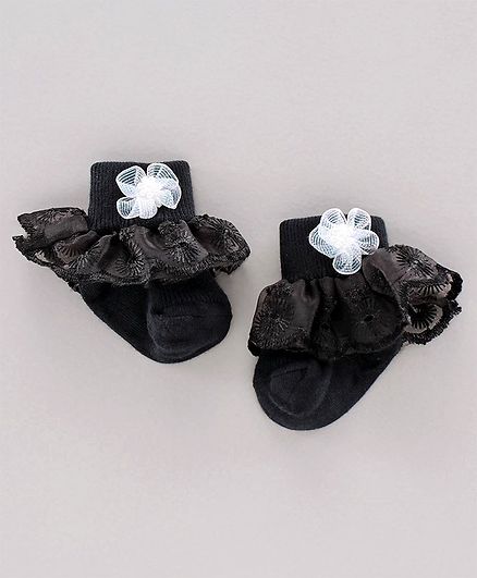 Mustang High Ankle Length Socks Lace Detail - Black