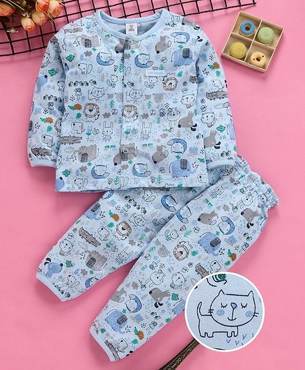 ToffyHouse Full Sleeves Printed Night Suit - Blue