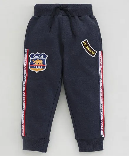 Kiddopanti Badges Patch & Side Striped Full Length Lounge Pants - Blue