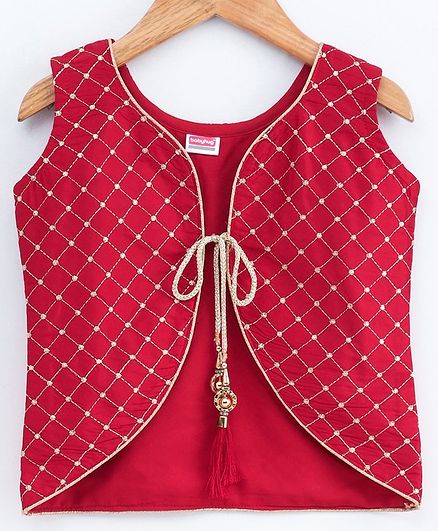 Babyhug Sleeveless Ethnic Jacket Sequin Detailing - Rust Red