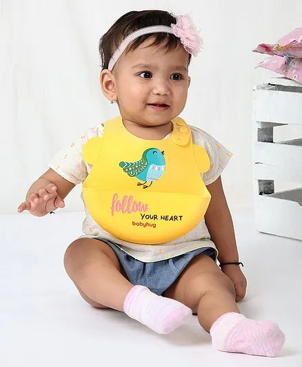 Babyhug Silicone Bib Bird Print - Yellow