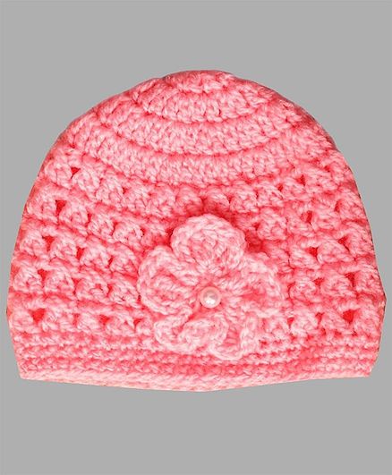 Knits & Knots Flower Decorated Crochet Cap - Pink