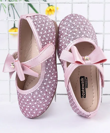 Cute Walk by Babyhug Party Wear Belly Shoes Bow Appliques - Pink