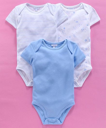 OVS Animal Print Half Sleeves Pack Of 3 Onesies - White & Blue