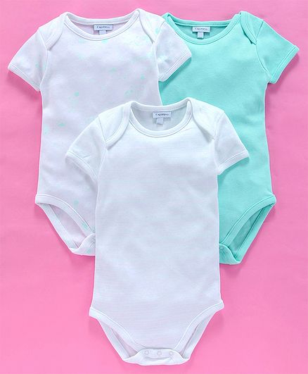 OVS Solid Half Sleeves Pack Of 3 Onsies - White & Blue