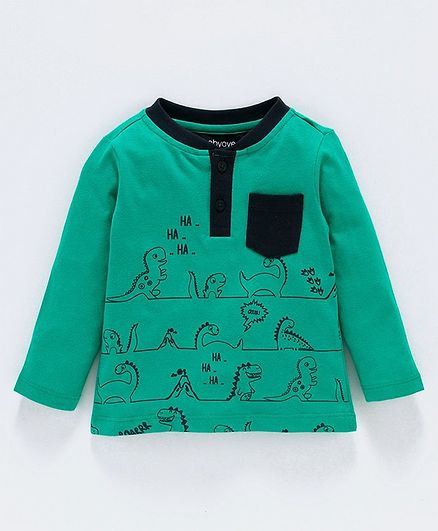 Babyoye Cotton 3D Henley Tee - Green