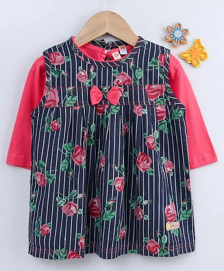 Dew Drops Frock With Inner Tee Floral Print - Pink