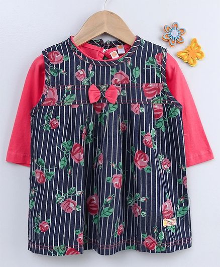 Dew Drops Frock With Inner Tee Floral Print - Pink