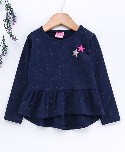 Little Kangaroos Full Sleeves Frock Style Top Star Patch - Blue
