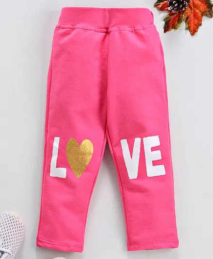 Little Kangaroos Full Length Leggings Love Print - Fuchsia