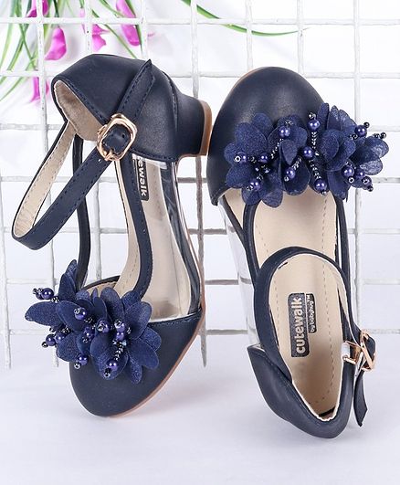 Cute Walk by Babyhug Floral Bellies With Heels - Navy Blue
