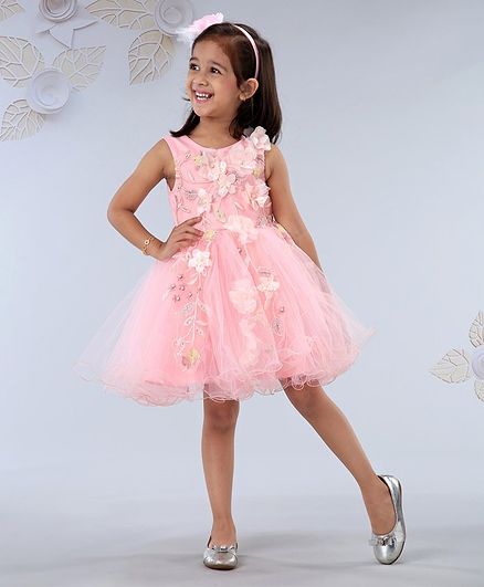 Mark & Mia Sleeveless Floral Embellished Party Frock - Pink