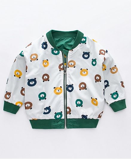 Awabox Bear Printed Full Sleeves Reversible Jacket - Green