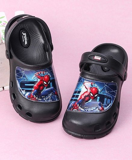Cute Walk by Babyhug Clogs Spiderman Print - Black